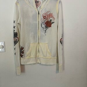 Sinful Y2K, ombre, yellow, and white zip up hoodie size large